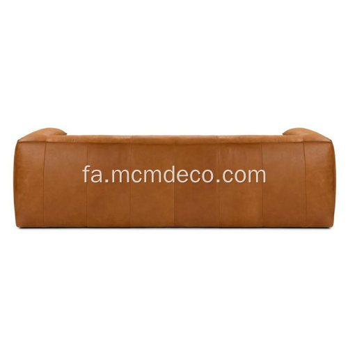 Mid-Century Modern Cigar Rawhide Tan Leather Sofa